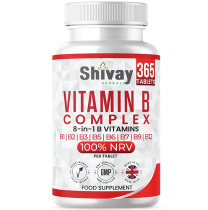 Shivay Herbals Vitamin B Complex 365 vegan tablets all 8 B vitamins 1 year supply - UK made supplement