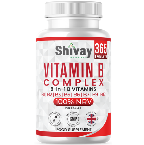 Shivay Herbals Vitamin B Complex 365 vegan tablets all 8 B vitamins 1 year supply - UK made supplement