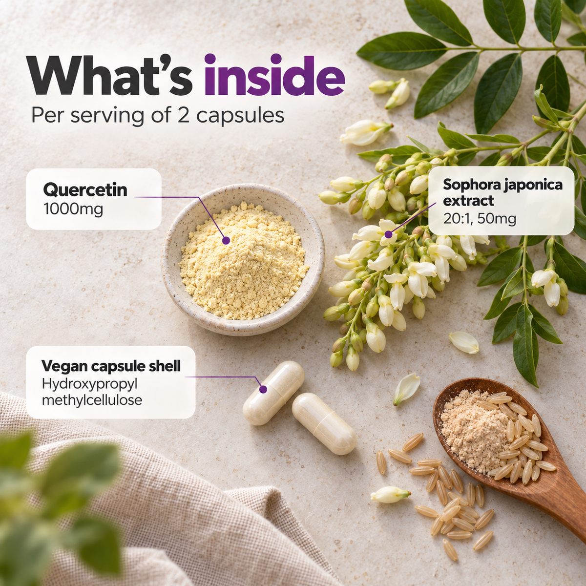 Shivay Herbals Quercetin 1000mg - Sophora Japonica Extract - 180 Vegan Capsules - 3 Month Supply - Natural Plant Flavonoid - Made in the UK