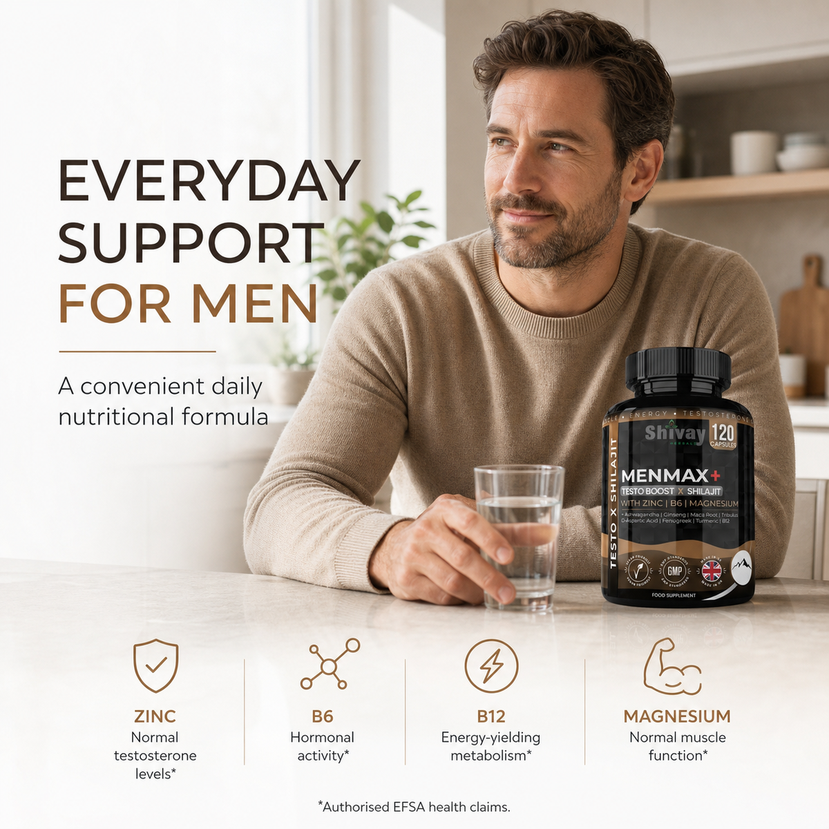 MENMAX+ Testo Boost x Shilajit Complex – Testosterone Support Supplement for Men with Zinc, Ashwagandha, Maca Root, Korean Ginseng, Tribulus, B6 & B12 – 120 Vegan Capsules Made in UK by Shivay