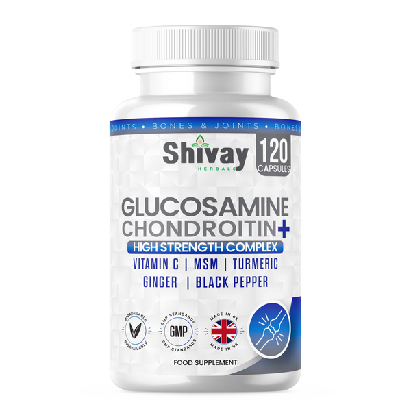 Shivay Herbals Glucosamine and Chondroitin Complex with MSM Vitamin C Turmeric Ginger 120 capsules 2 month supply - UK made