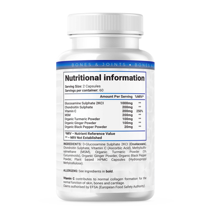 Shivay Herbals Glucosamine & Chondroitin Complex - with MSM, Vitamin C, Turmeric, Ginger & Black Pepper - 120 Capsules - 2 Month Supply - Made in the UK