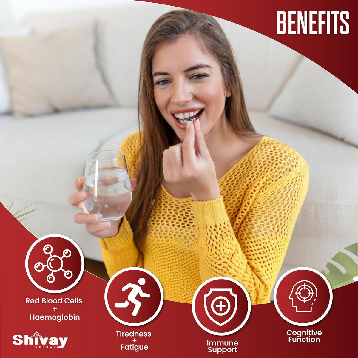 Shivay Herbals Iron 14mg - Ferrous Fumarate - 180 Vegan Tablets - 6 Month Supply - Reduction of Tiredness & Fatigue - Made in the UK
