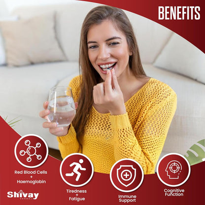 Shivay Herbals Iron 14mg - Ferrous Fumarate - 180 Vegan Tablets - 6 Month Supply - Reduction of Tiredness & Fatigue - Made in the UK