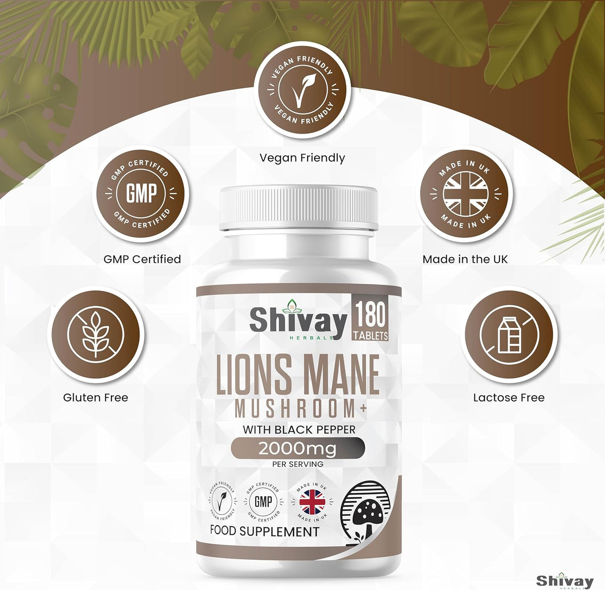 Shivay Herbals Focus & Calm Bundle - Ashwagandha 2000mg & Lion's Mane 2000mg - Vegan Tablets - Made in the UK