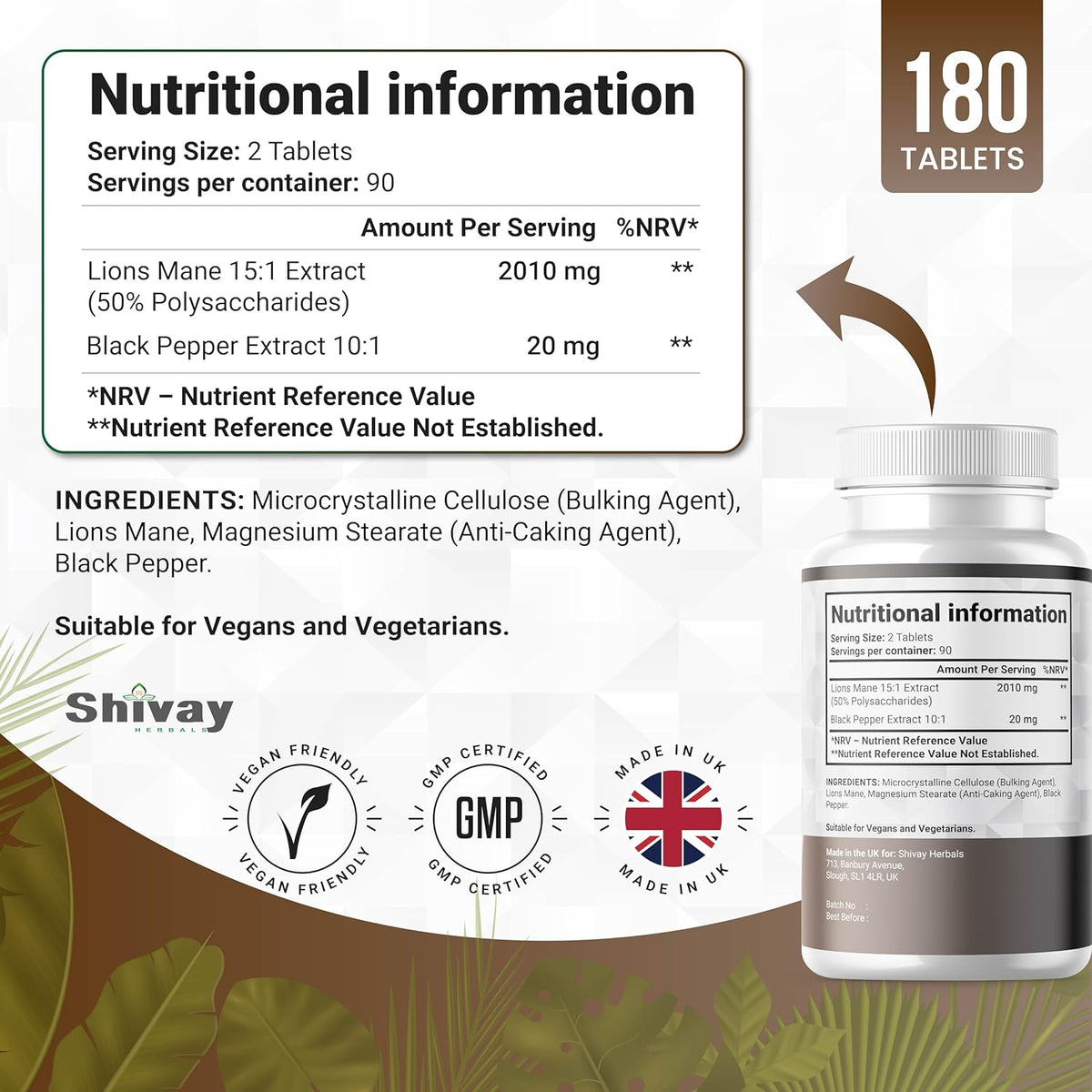 Shivay Herbals Focus & Calm Bundle - Ashwagandha 2000mg & Lion's Mane 2000mg - Vegan Tablets - Made in the UK