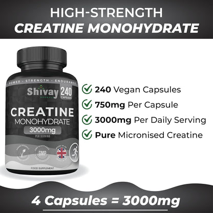 Creatine Monohydrate 240 Capsules - 3000mg per Serving