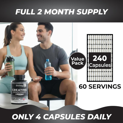 Creatine Monohydrate 240 Capsules - 3000mg per Serving